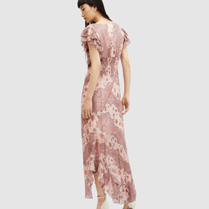 AllSaints Brea Floral Print Cascade Maxi Dress
